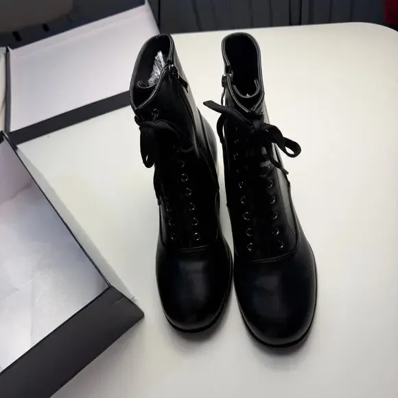 Women’s Victorian Lace Up Ankle Boots Vintage Round Toe Chunky Heel Boots NEW - Picture 7 of 9